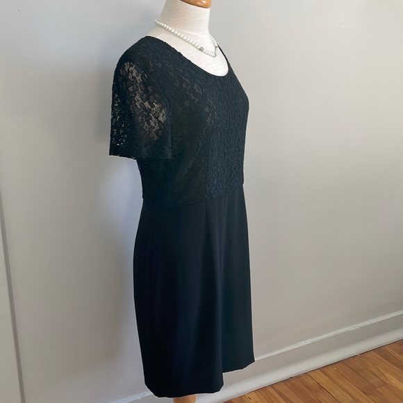 🇭🇰 Vintage Part Two Black Chiffon & Lace Midi Dress, Size 10 - Picture 4 of 12